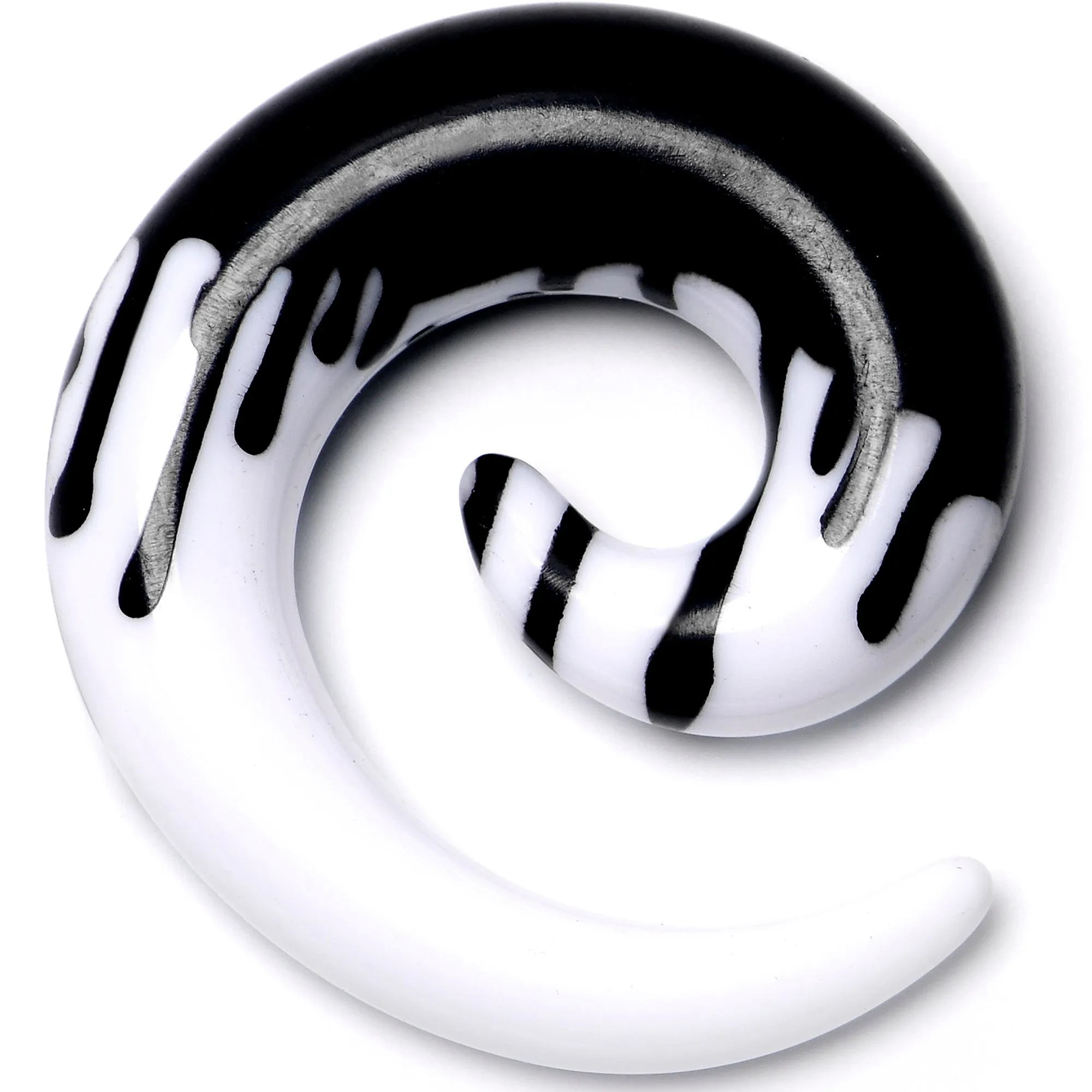 0 Gauge White Black Drip Acrylic Spiral Taper Set