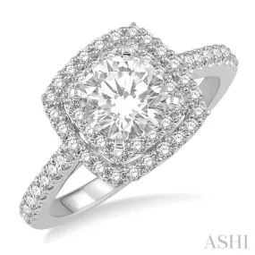 1 1/3 Ctw Twin Halo Diamond Engagement Ring With 3/4 ct Round Cut Center Stone in 14K White Gold