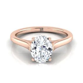 14K Rose Gold Oval  Elegant Cathedral Solitaire Engagement Ring