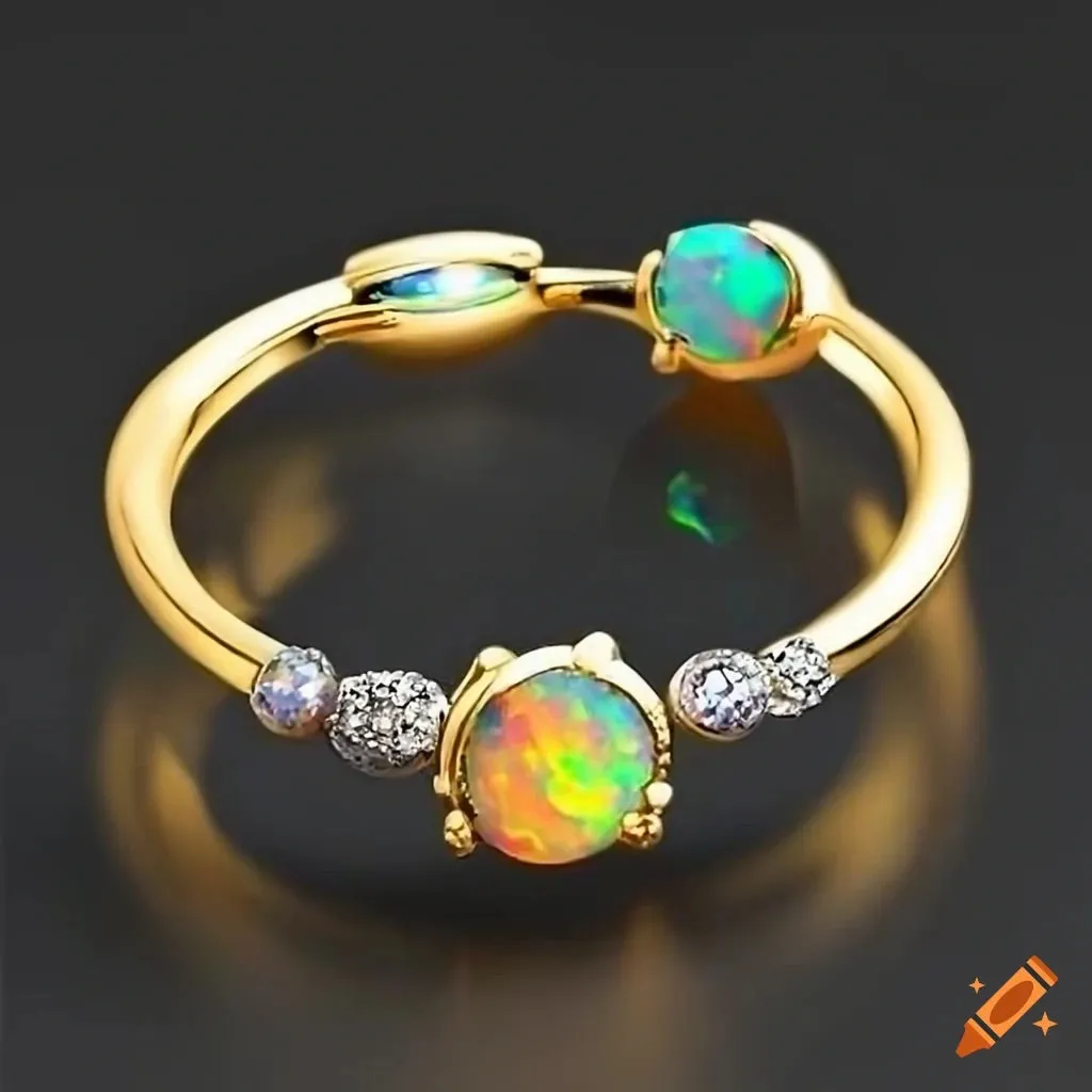 14K T/T A.I. Opal And Diamonds, & Enamel Freeform Fashion Bangle