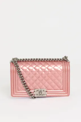 2014 Metallic Two-Tone Pink Leather Medium Boy Bag