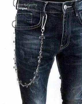 28'' Metal CROSS LOOPS BIKER SILVER WALLET CHAIN LONG PANTS CHAIN SILVER jeans chain jean chain FOR MEN