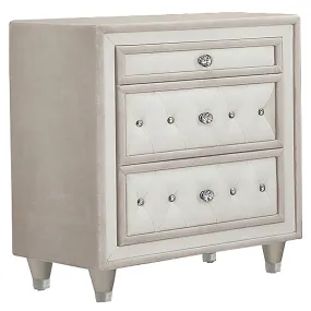 Antonella Upholstered 3-drawer Nightstand Ivory and Camel