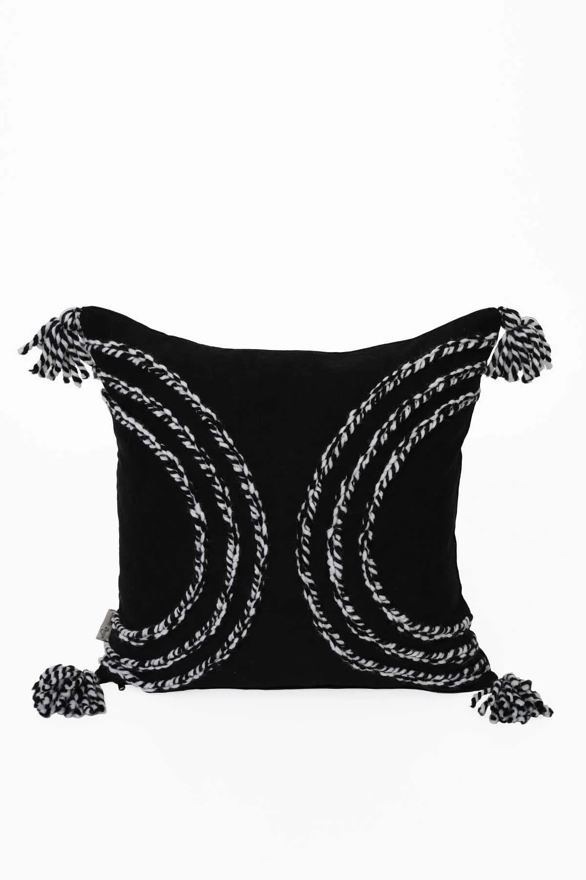 Arc Design 18x18 Inches Throw Pillow Cover with Beautiful Tassels, Handicraft Polyester Cushion Cover for Modern Living Room Decors,K-117