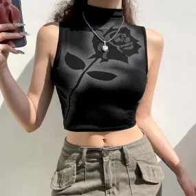 Black Gothic Rose Crop Top