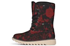 Blood Rose Romance Fold Over Winter Boots - Microsuede Vegan Boots with Fur Lining and Convertible Style