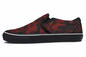 Blood Rose Romance Slipons - Comfortable Vegan Canvas Shoes with Easy Elastic In-Step