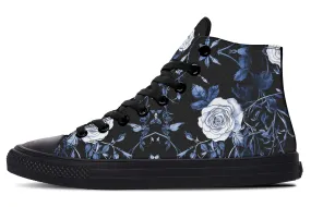 Blue Rose Romance High Tops - Classic Premium Canvas Shoes with Comfortable and Durable Soles