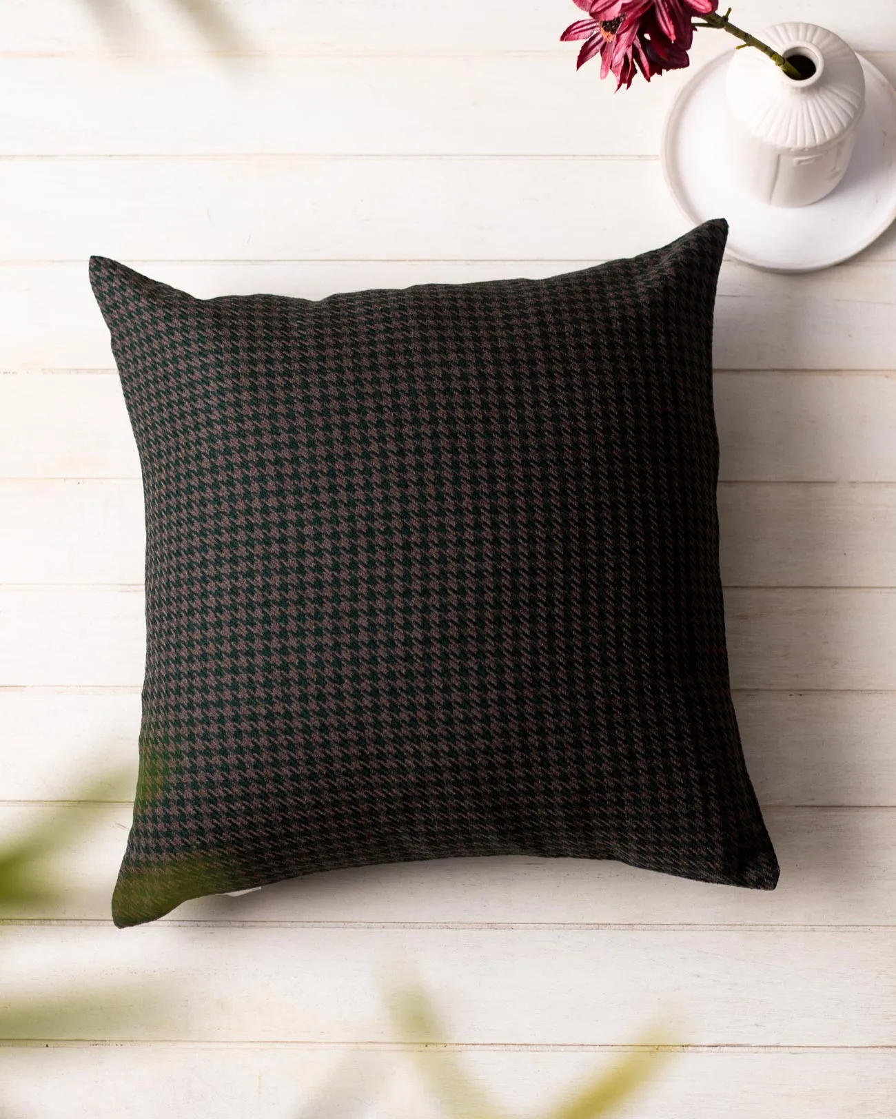 Bottle Green Houndstooth Cushion Cover