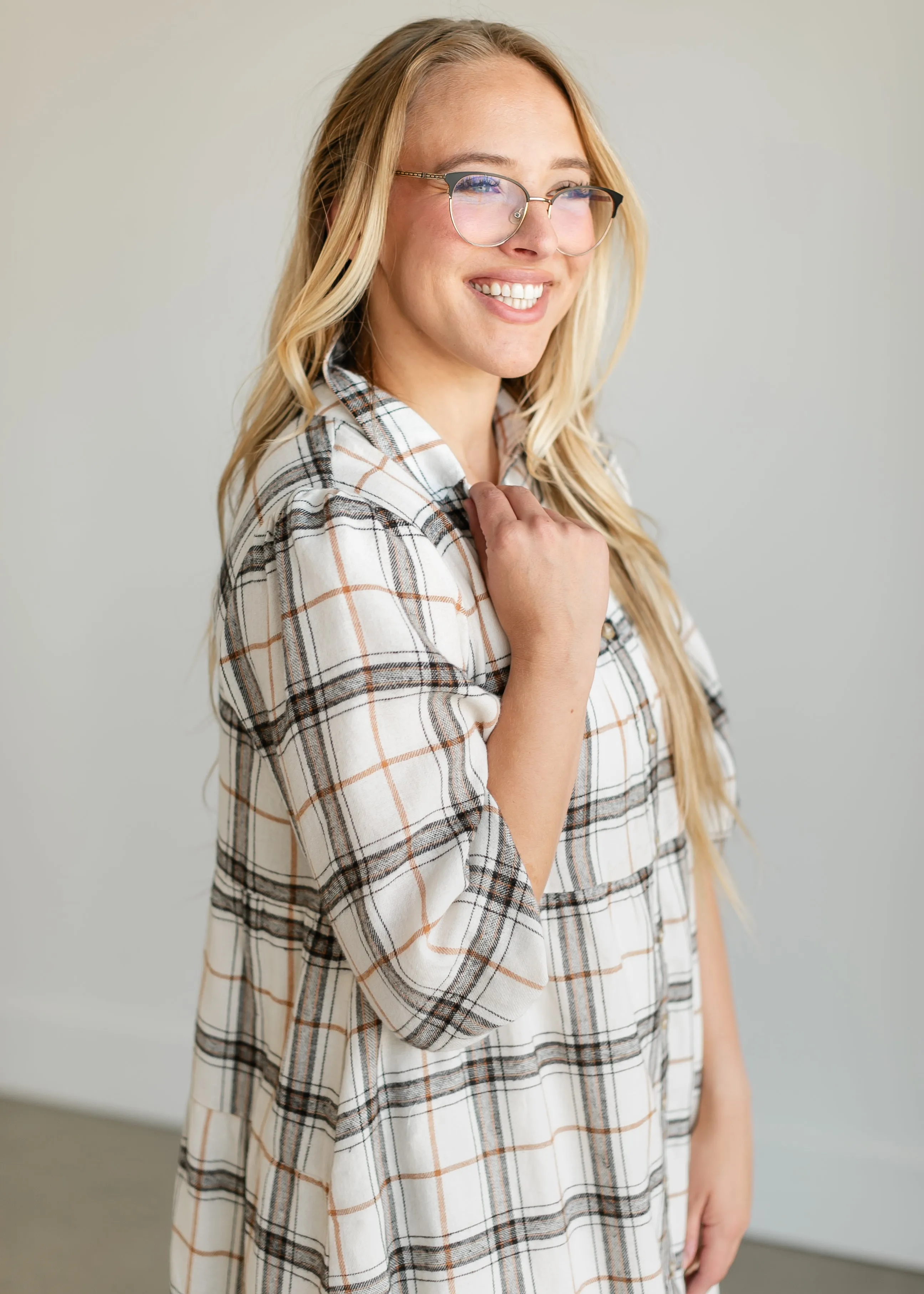 Button Up Plaid Midi Shirtdress - FINAL SALE