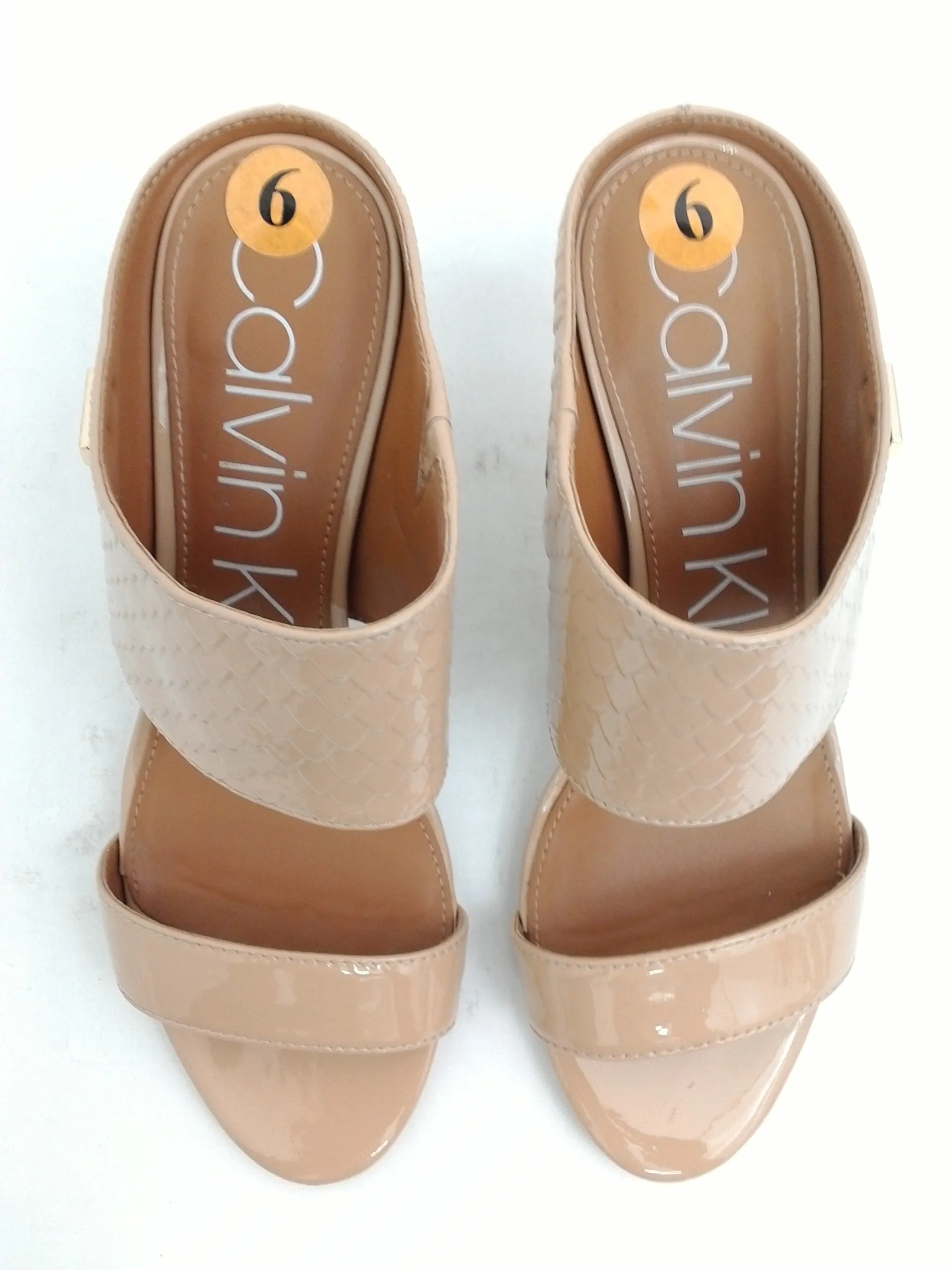 Calvin Klein Women's Cecily Nude Patent Leather Mules Size 6 M