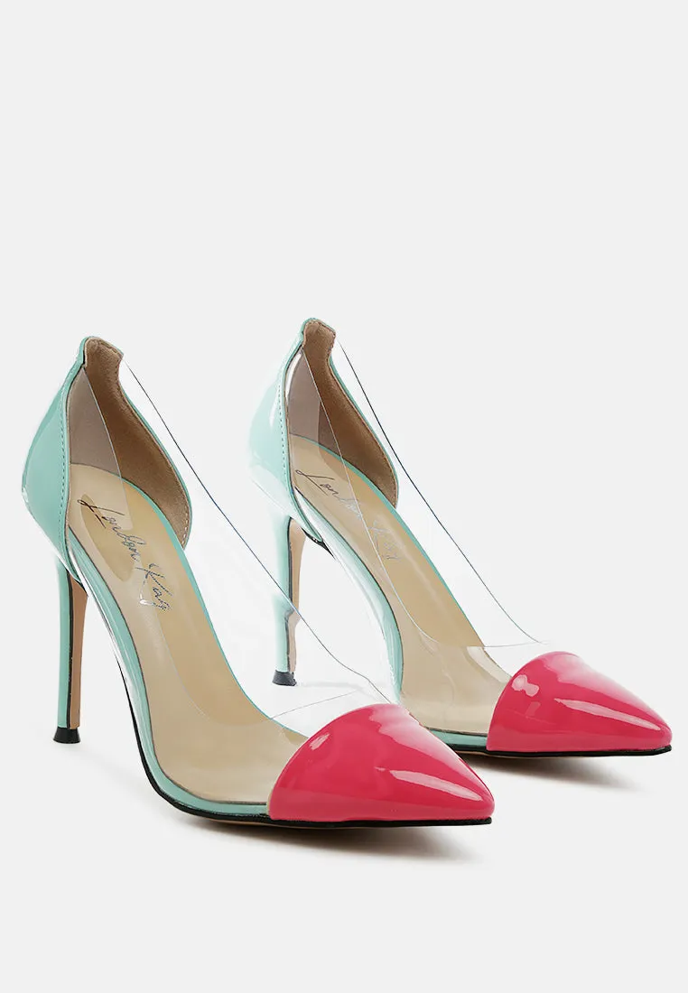 Candace Clear Patent Faux Leather Detail Pumps By Ruw