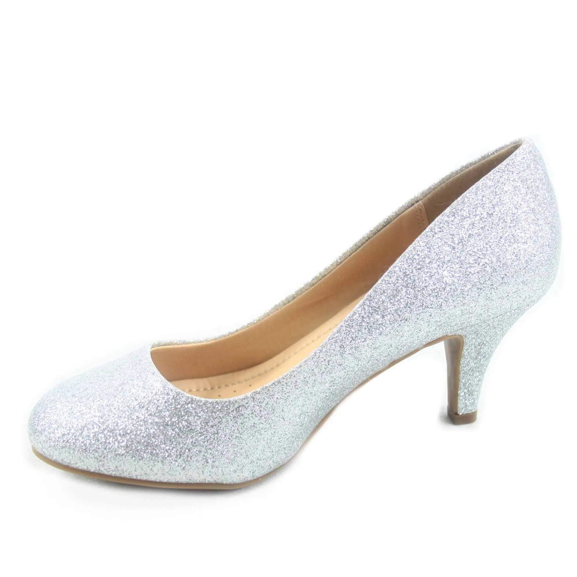 Carlos-s Women's Patent Glitter Round Toe Low Heel Pump Dress Shoes