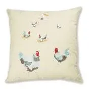 Chickens Embroidered Cushion