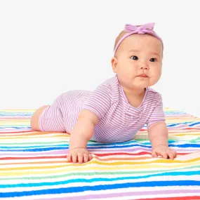 Clearance baby organic short sleeve zip romper in mini stripe