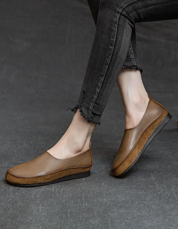 Comfortable Soft Leather Slip-on Retro Flat Shoes 35-41