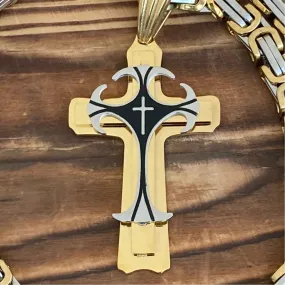 Cross - Risen Cross Gold & Silver Pendant - Necklace - PEN822