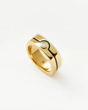 Enamel & Stone Byline Wide Band Ring | 18ct Gold Plated/Cubic Zirconia