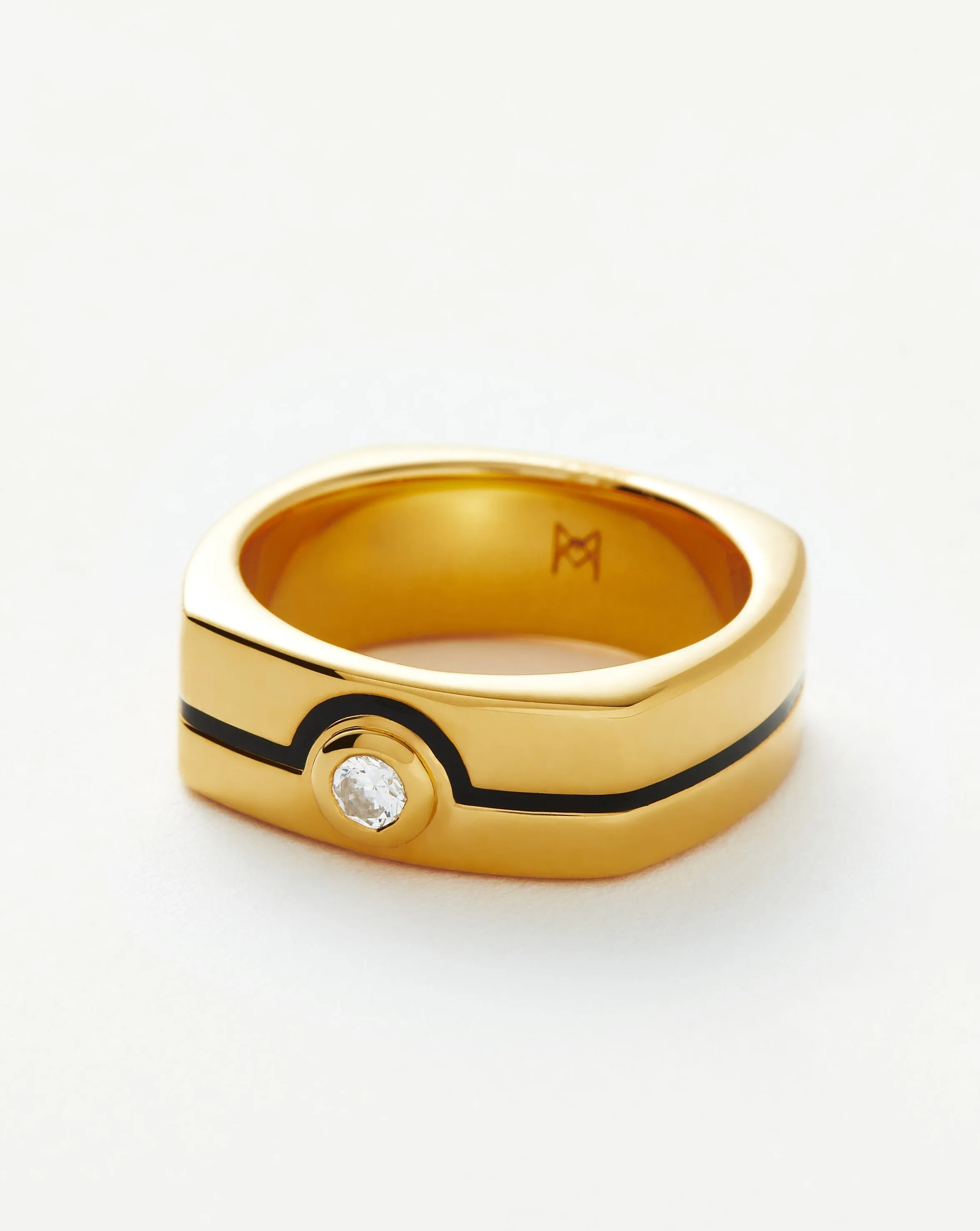 Enamel & Stone Byline Wide Band Ring | 18ct Gold Plated/Cubic Zirconia