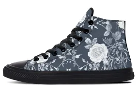 Grey Rose Romance High Tops - Classic Premium Canvas Shoes with Comfortable and Durable Soles