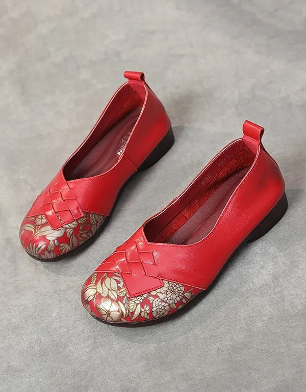 Handmade Leather Printed Retro Flat Shoes