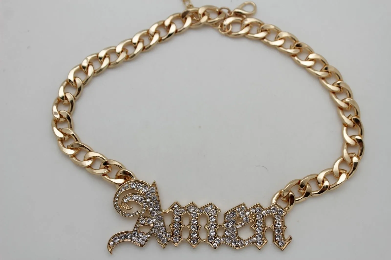 Men Necklace Gold Metal Chains Amen 3D Long Pendant Bling Hip Hop Big Jewelry