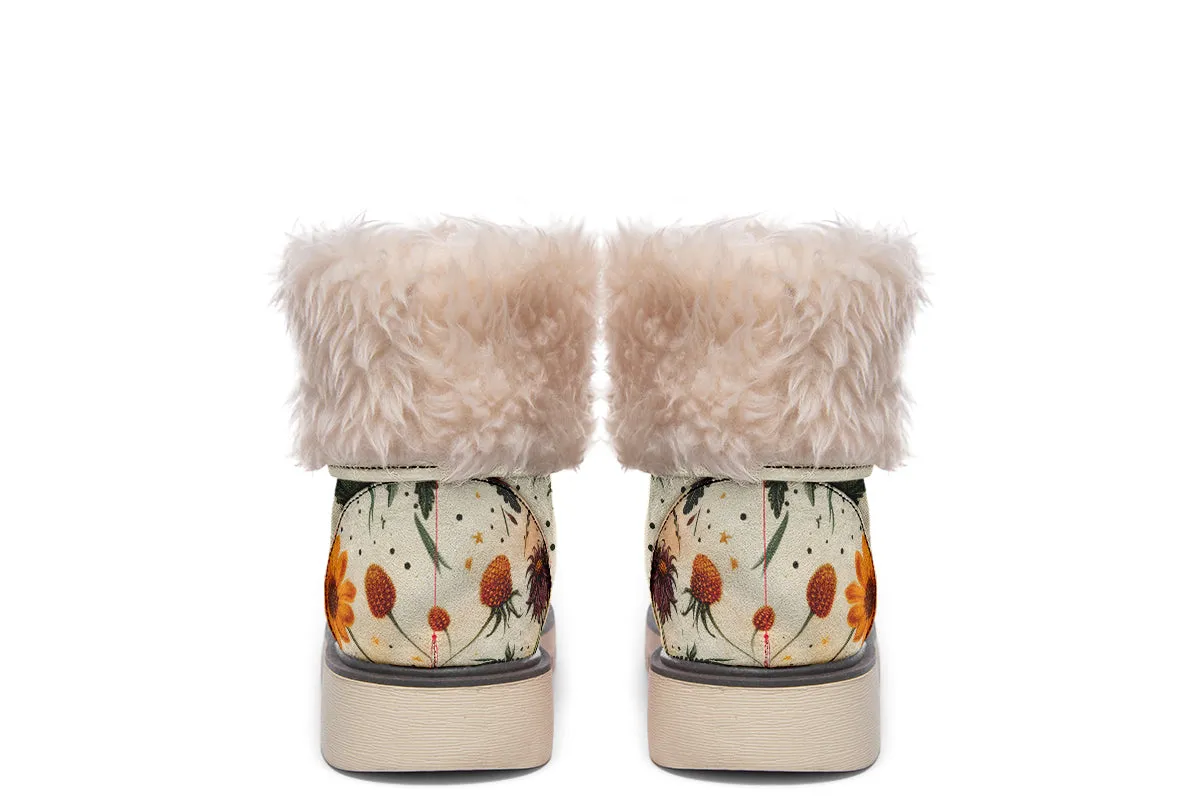 Midsummer Fold Over Winter Boots - Microsuede Vegan Boots with Fur Lining and Convertible Style