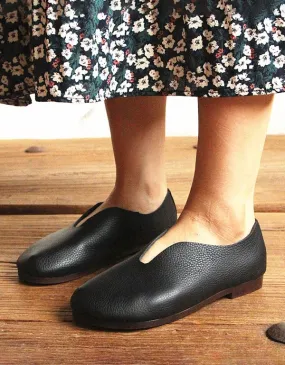 Round Head Soft Leather Retro Flat Shoes