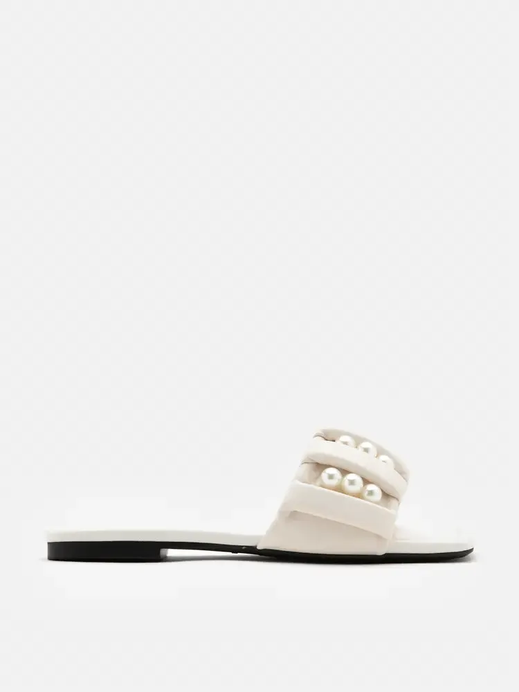 [SALE]Allie Pearl Embellished Strap Slide Sandals