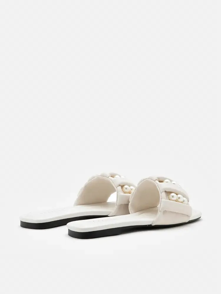 [SALE]Allie Pearl Embellished Strap Slide Sandals