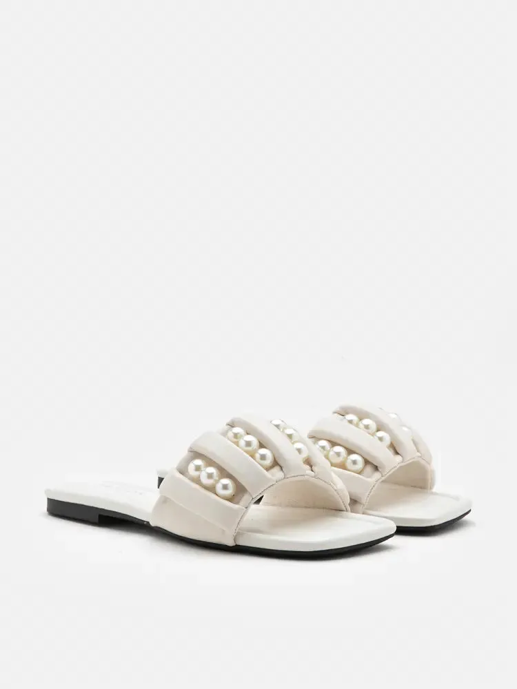 [SALE]Allie Pearl Embellished Strap Slide Sandals