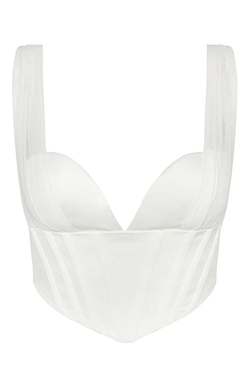 Siren Satin Corset Crop Top - White