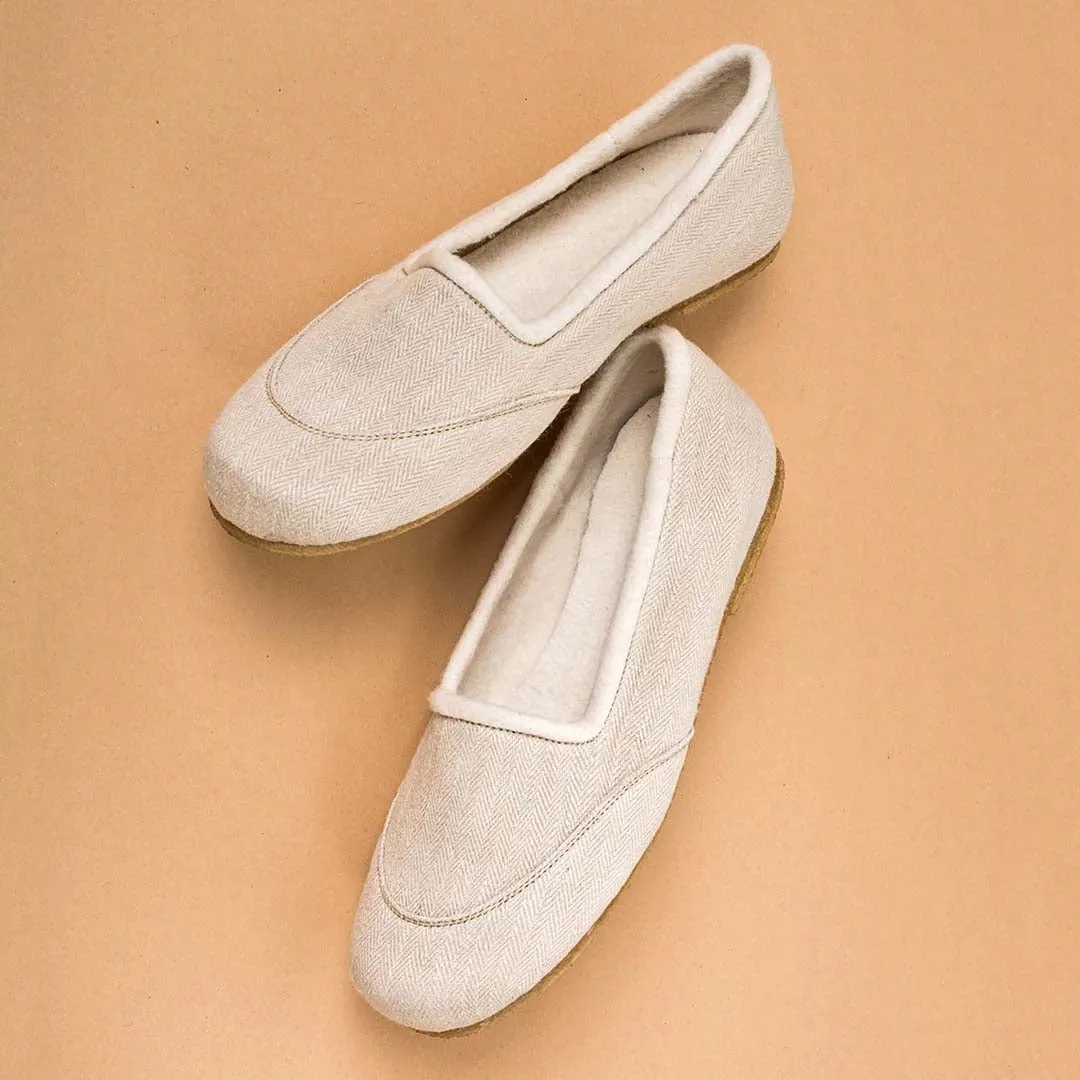 SNOW WHITE Handmade Hemp Ballet Flats (Lined with 100% Organic Cotton Fleece)