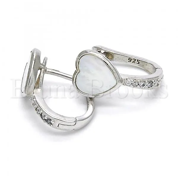 Sterling Silver 02.186.0057.15 Huggie Hoop, Heart Design, with White and Ivory Mother of Pearl, Polished Finish,