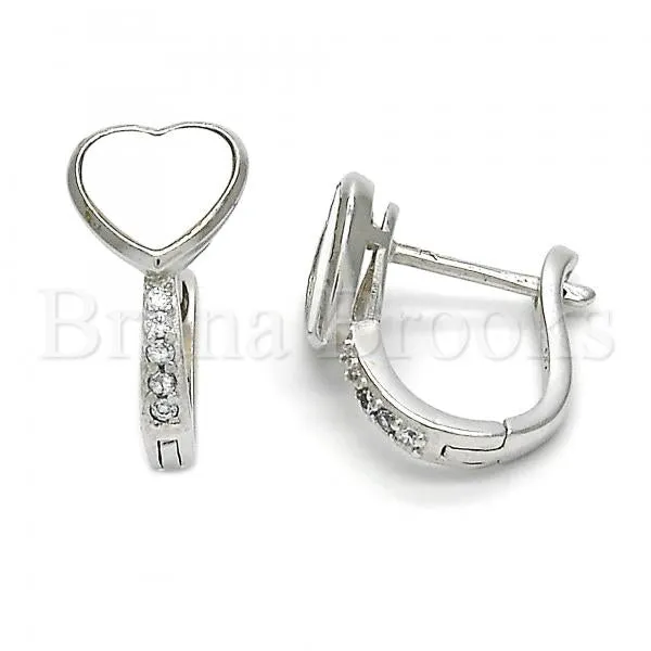 Sterling Silver 02.186.0057.15 Huggie Hoop, Heart Design, with White and Ivory Mother of Pearl, Polished Finish,