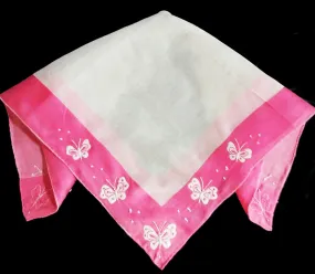 *VINTAGE PINK BUTTERFLIES WITH LOVE KNOTS HANDKERCHIEF